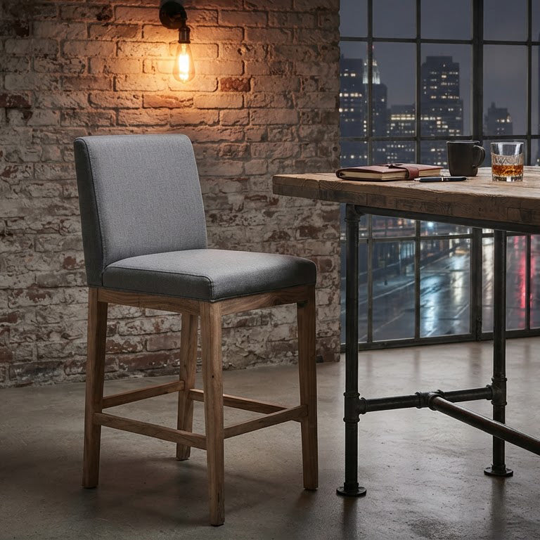 Remmy Acacia Wood Fabric Bar Chair - Natural / Archer Charcoal