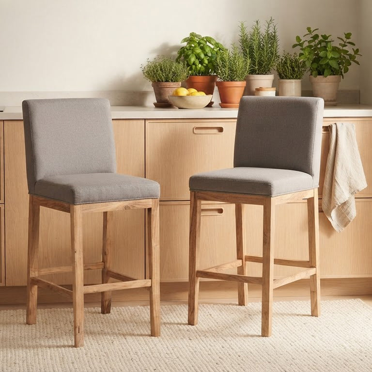 Remmy Acacia Wood Fabric Bar Chair - Natural / Archer Charcoal
