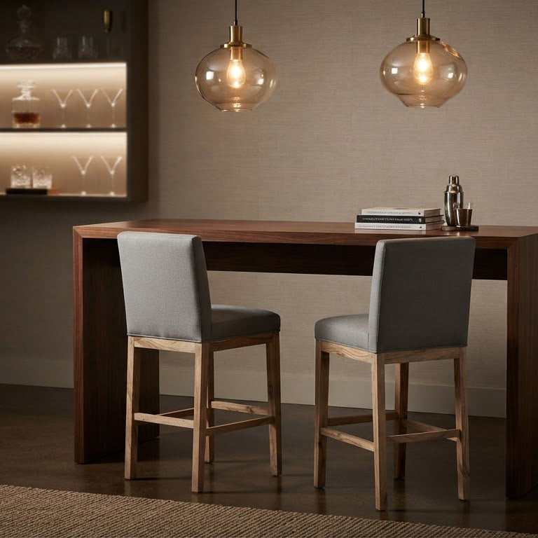 Remmy Acacia Wood Fabric Bar Chair - Natural / Archer Charcoal