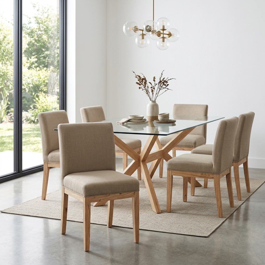 Remmy Acacia Wood Fabric Dining Chair - Natural / Archer Ivory