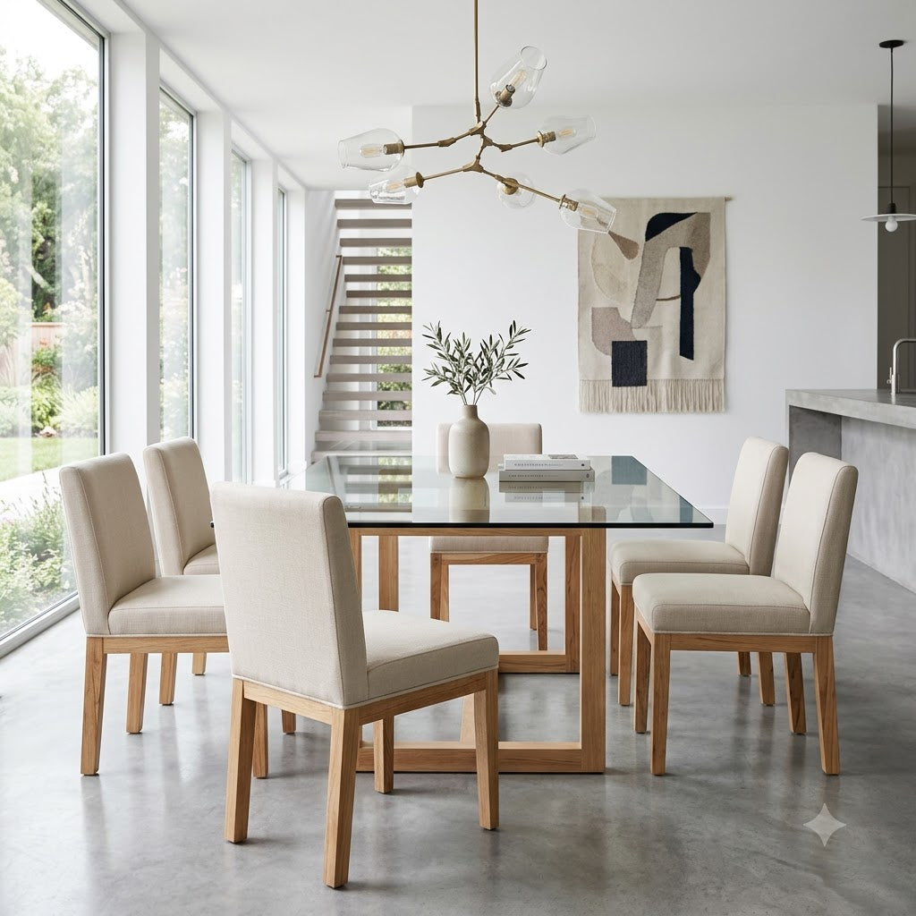 Remmy Acacia Wood Fabric Dining Chair - Natural / Archer Ivory