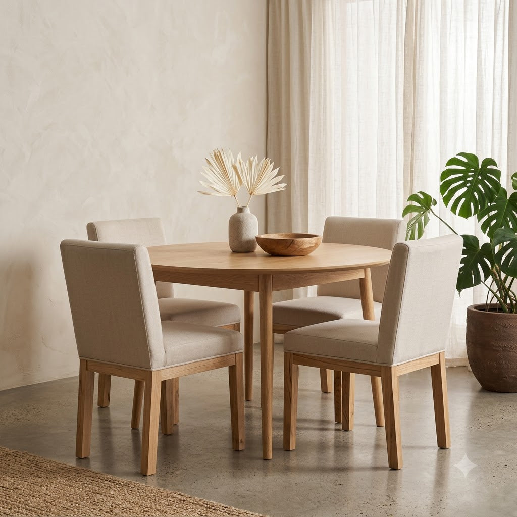 Remmy Acacia Wood Fabric Dining Chair - Natural / Archer Ivory