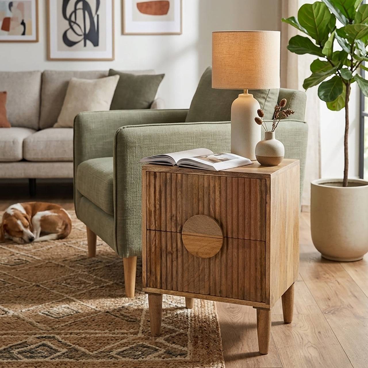 Rima Mango Wood Night Stand 2 Drawer-Natural