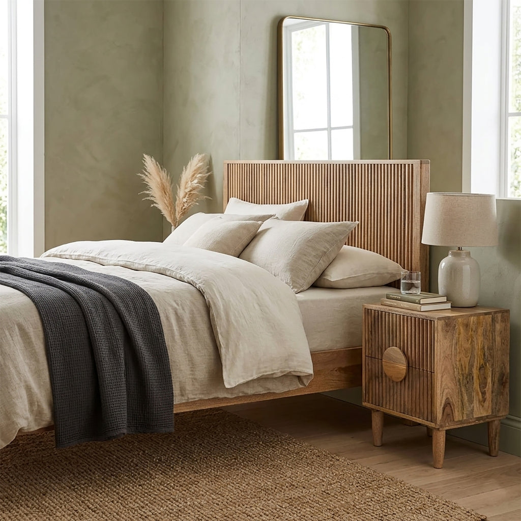 Rima Mango Wood Night Stand 2 Drawer-Natural