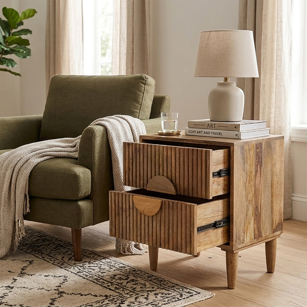 Rima Mango Wood Night Stand 2 Drawer-Natural