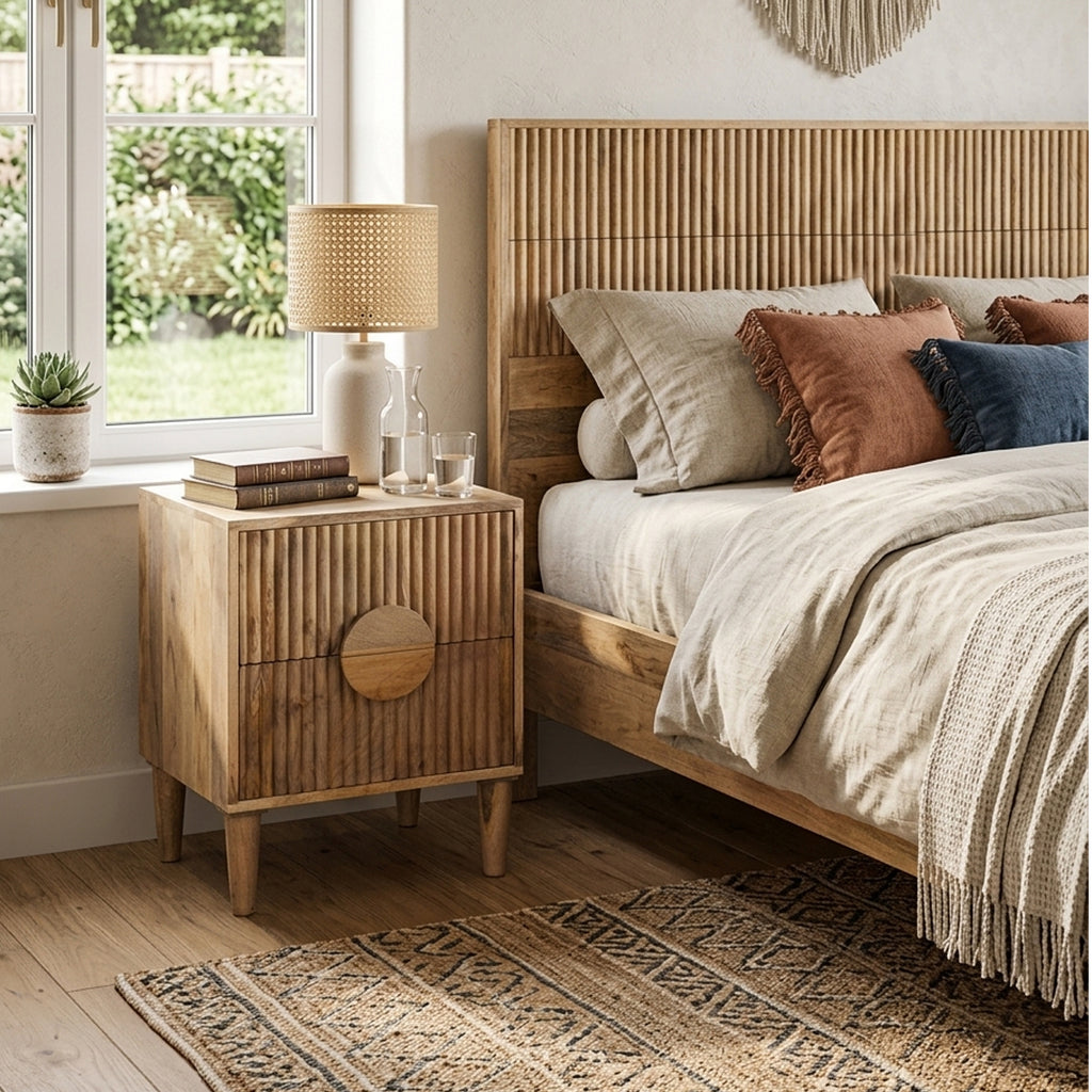 Rima Mango Wood Night Stand 2 Drawer-Natural