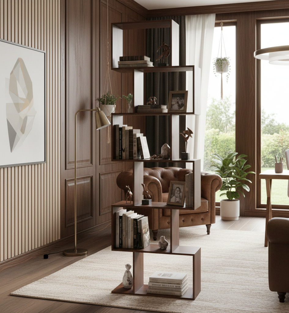 Riyad Acacia Wood 6 Compartment Bookcase