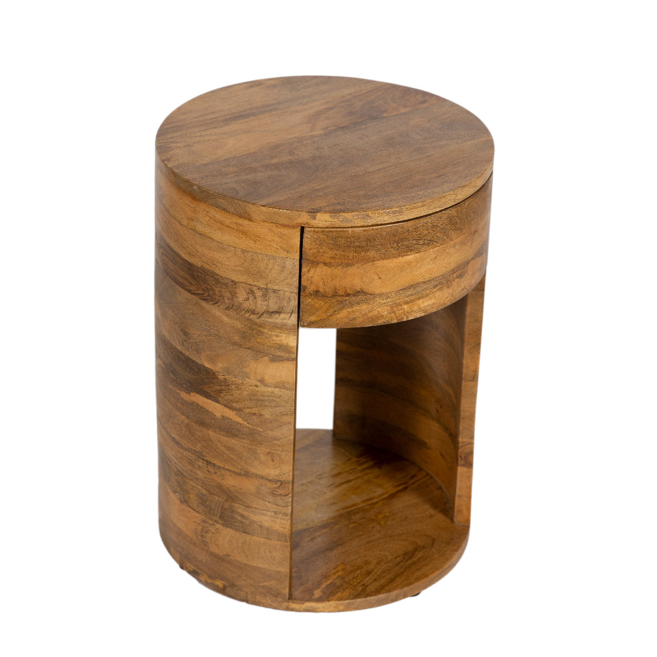 Rondo Mango Wood 1 Drawer Round Side Table - Cognac