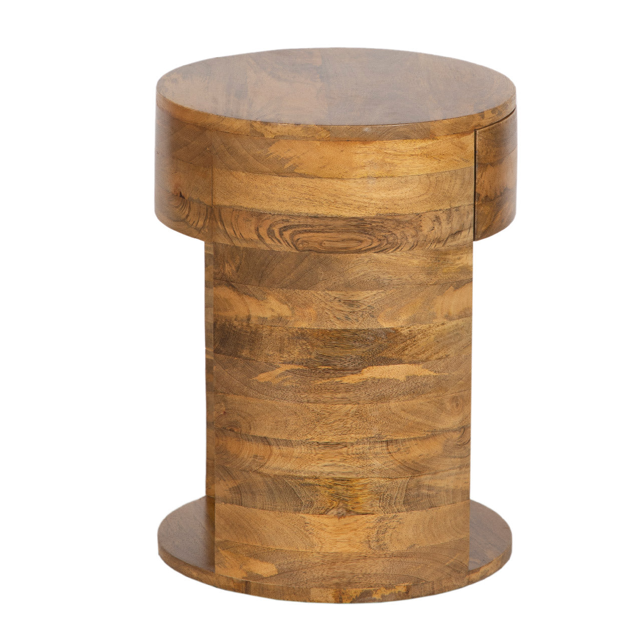 Rondo Mango Wood 1 Drawer Round Side Table - Cognac