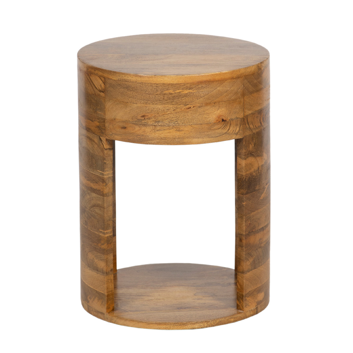 Rondo Mango Wood 1 Drawer Round Side Table - Cognac