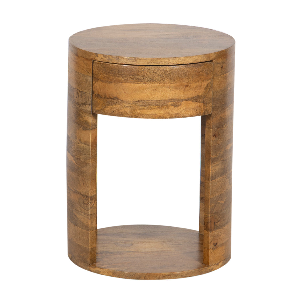 Rondo Mango Wood 1 Drawer Round Side Table - Cognac