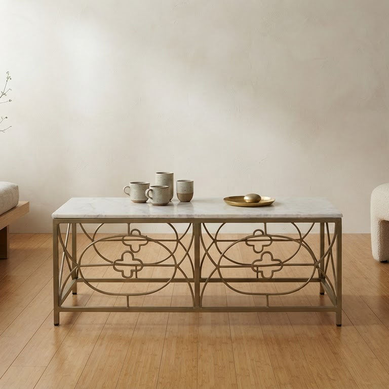 Rouge Marble Top Coffee Table - Gold Iron