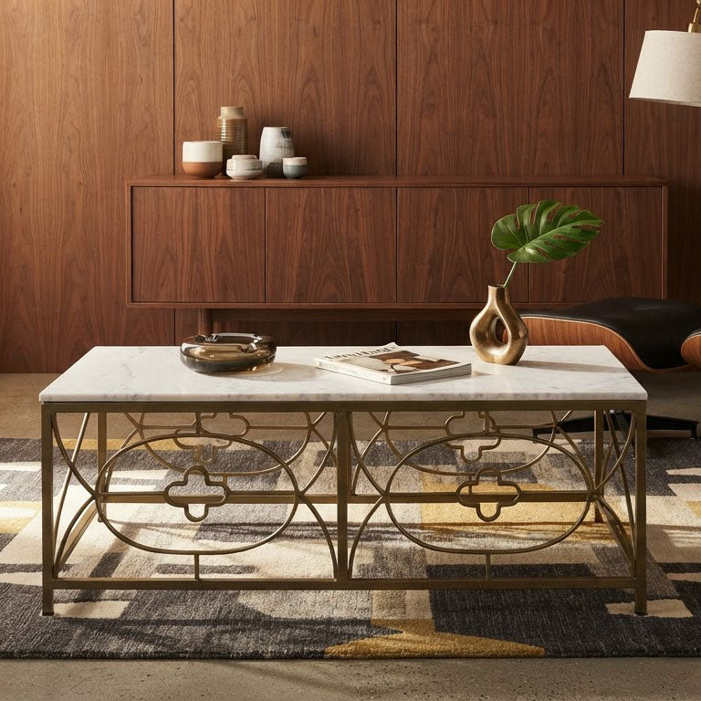 Rouge Marble Top Coffee Table - Gold Iron
