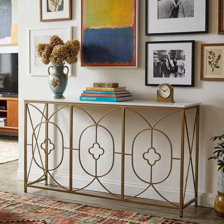 Rouge Marble Top Console Table Gold Iron