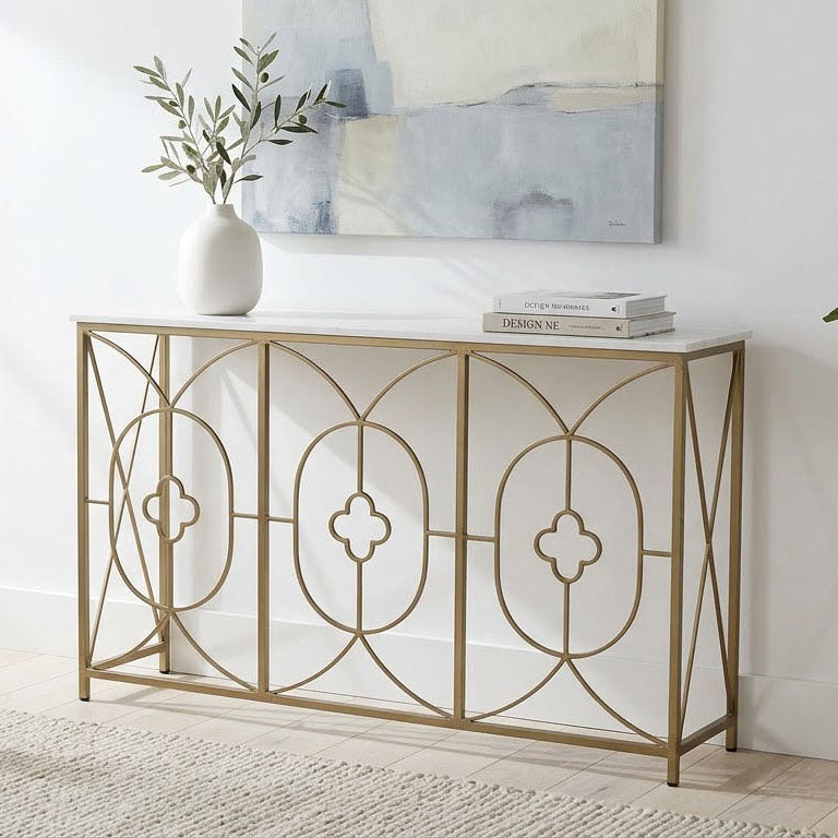 Rouge Marble Top Console Table Gold Iron