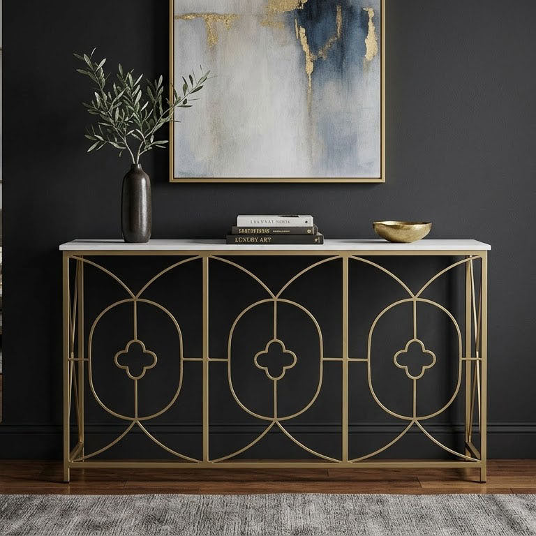 Rouge Marble Top Console Table Gold Iron