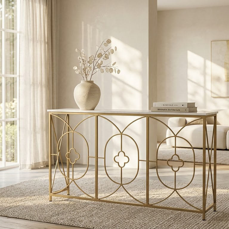 Rouge Marble Top Console Table Gold Iron