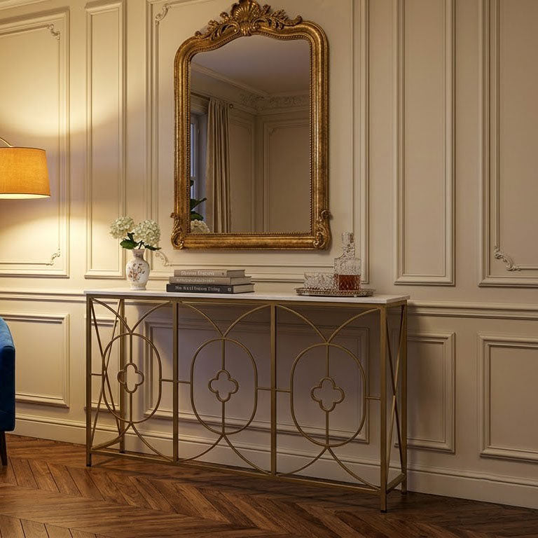 Rouge Marble Top Console Table Gold Iron