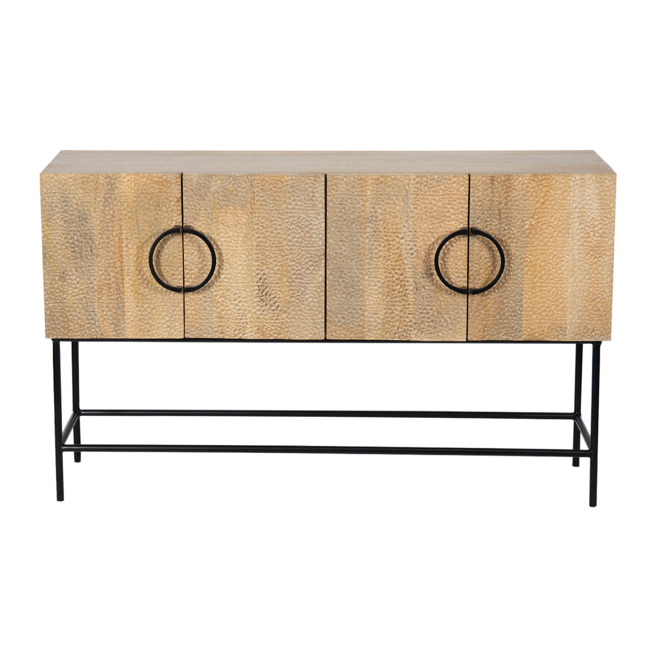 Roya Mango Wood Metal Stand 4 Door Cabinet