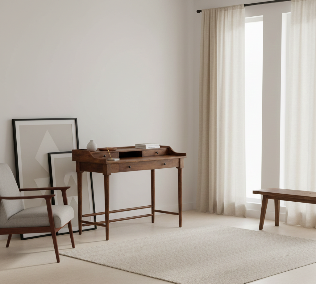 Rumford Writing Desk With 3 Drawers Mango Wood in Chestnut