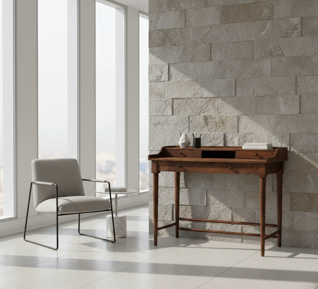 Rumford Writing Desk With 3 Drawers Mango Wood in Chestnut