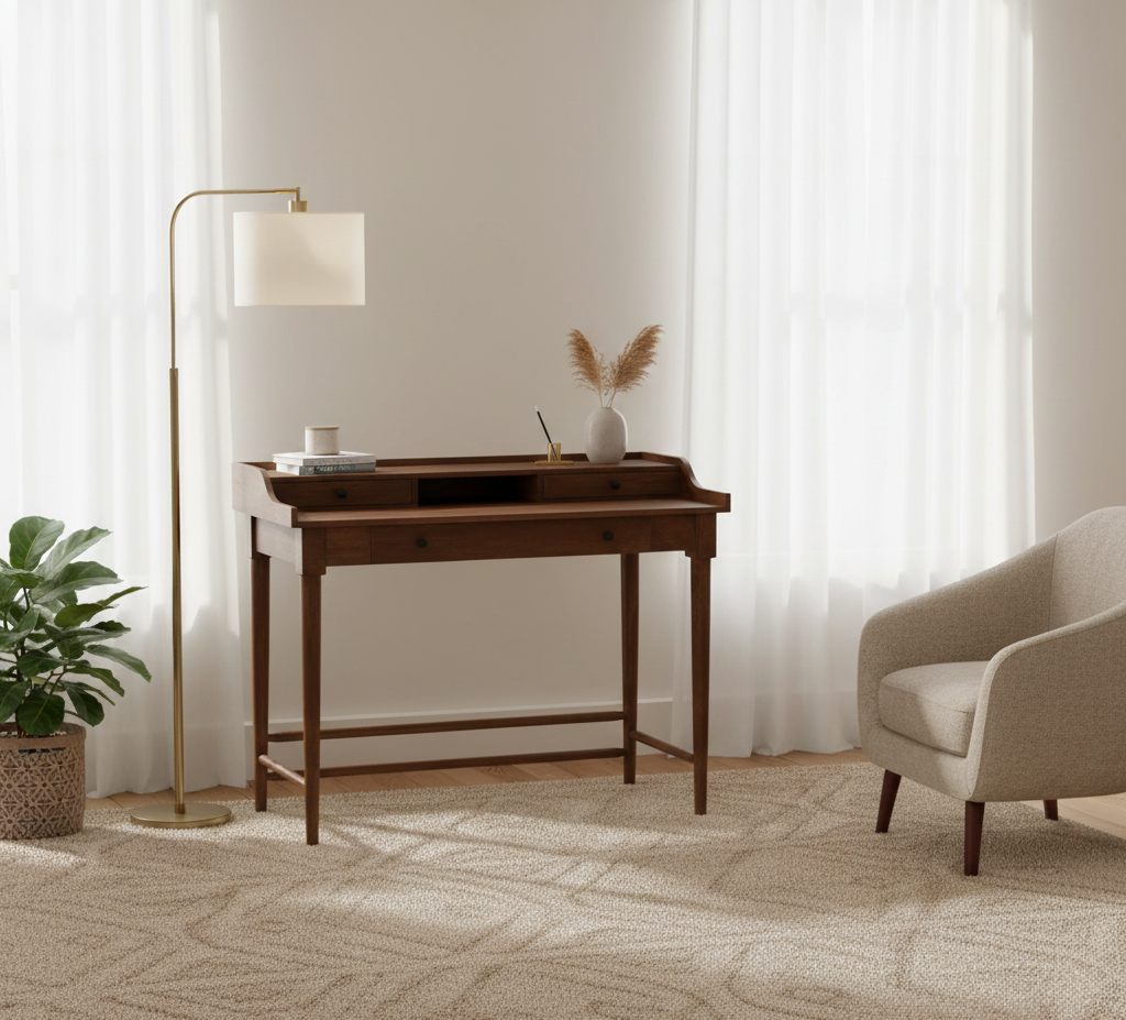 Rumford Writing Desk With 3 Drawers Mango Wood in Chestnut