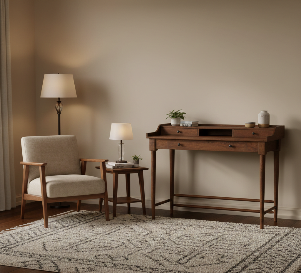 Rumford Writing Desk With 3 Drawers Mango Wood in Chestnut