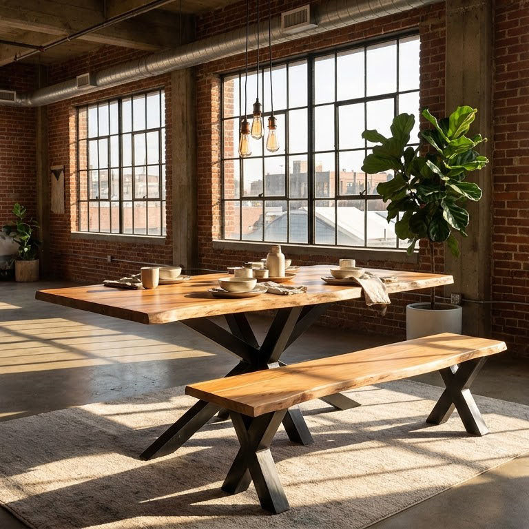 Spider Leg Dining Table - Acacia Natural / Black Iron