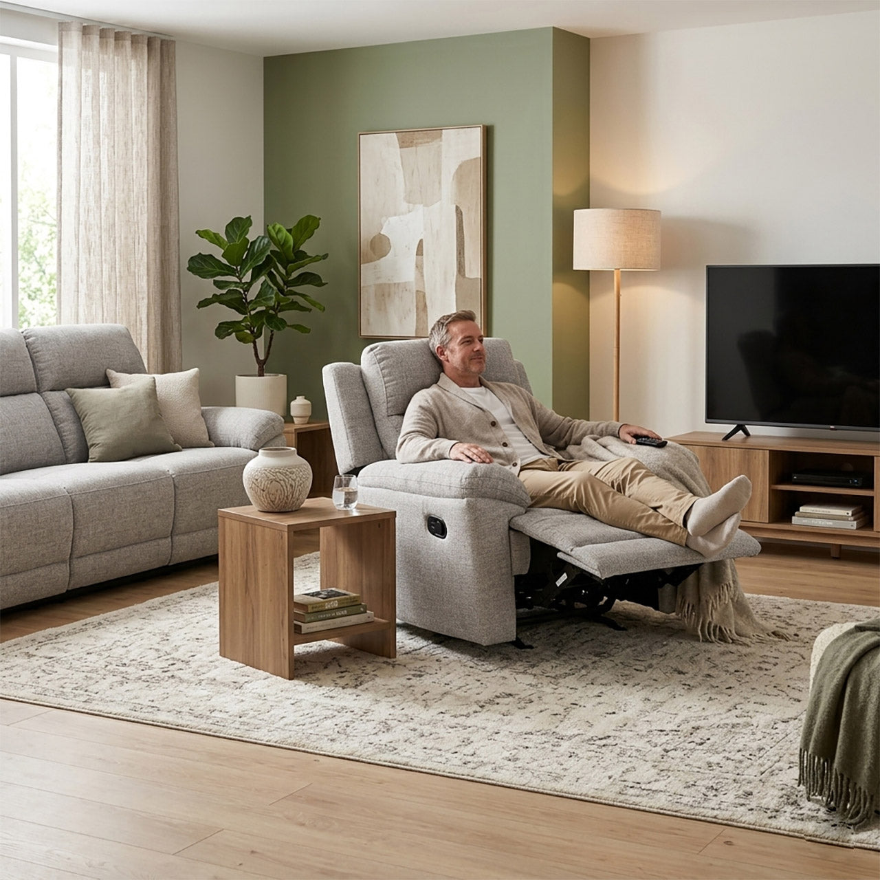 Santa Barbara Fabric Recliner Arm Chair - Beige