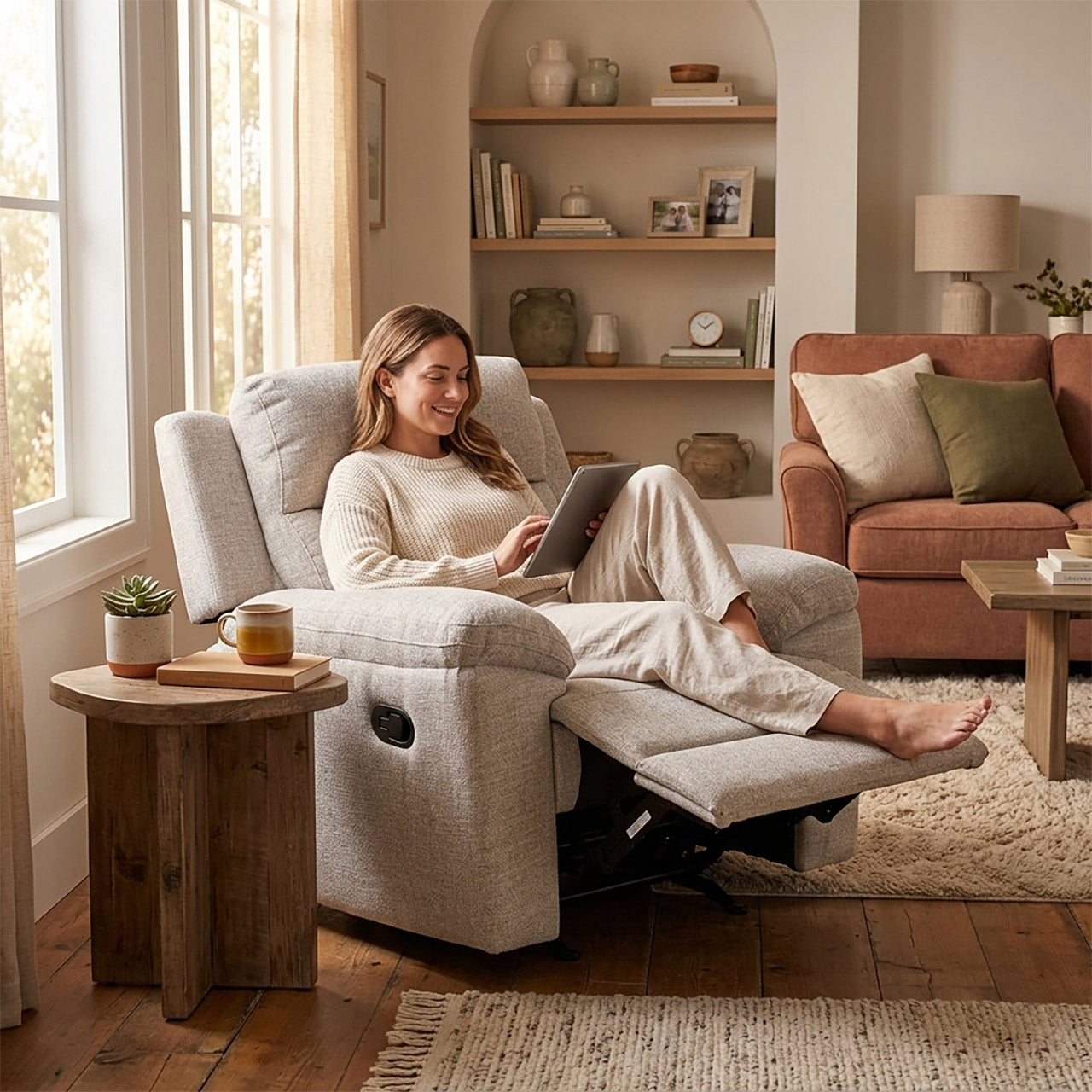 Santa Barbara Fabric Recliner Arm Chair - Beige