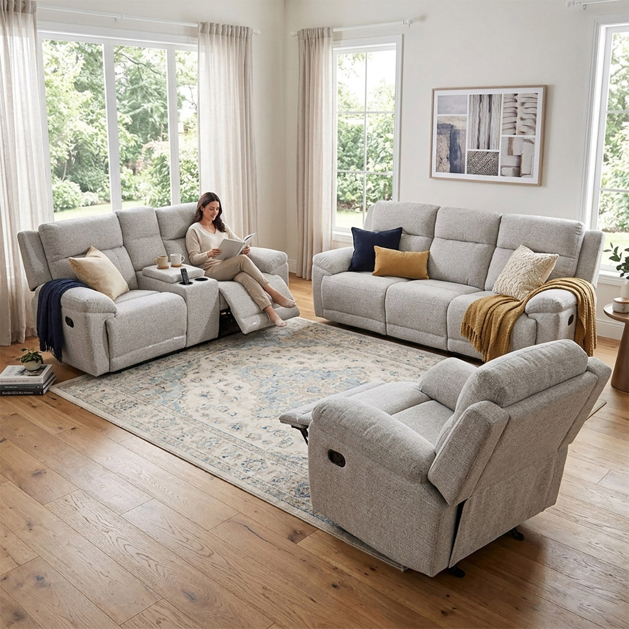 Santa Barbara Fabric Recliner Sofa - Beige