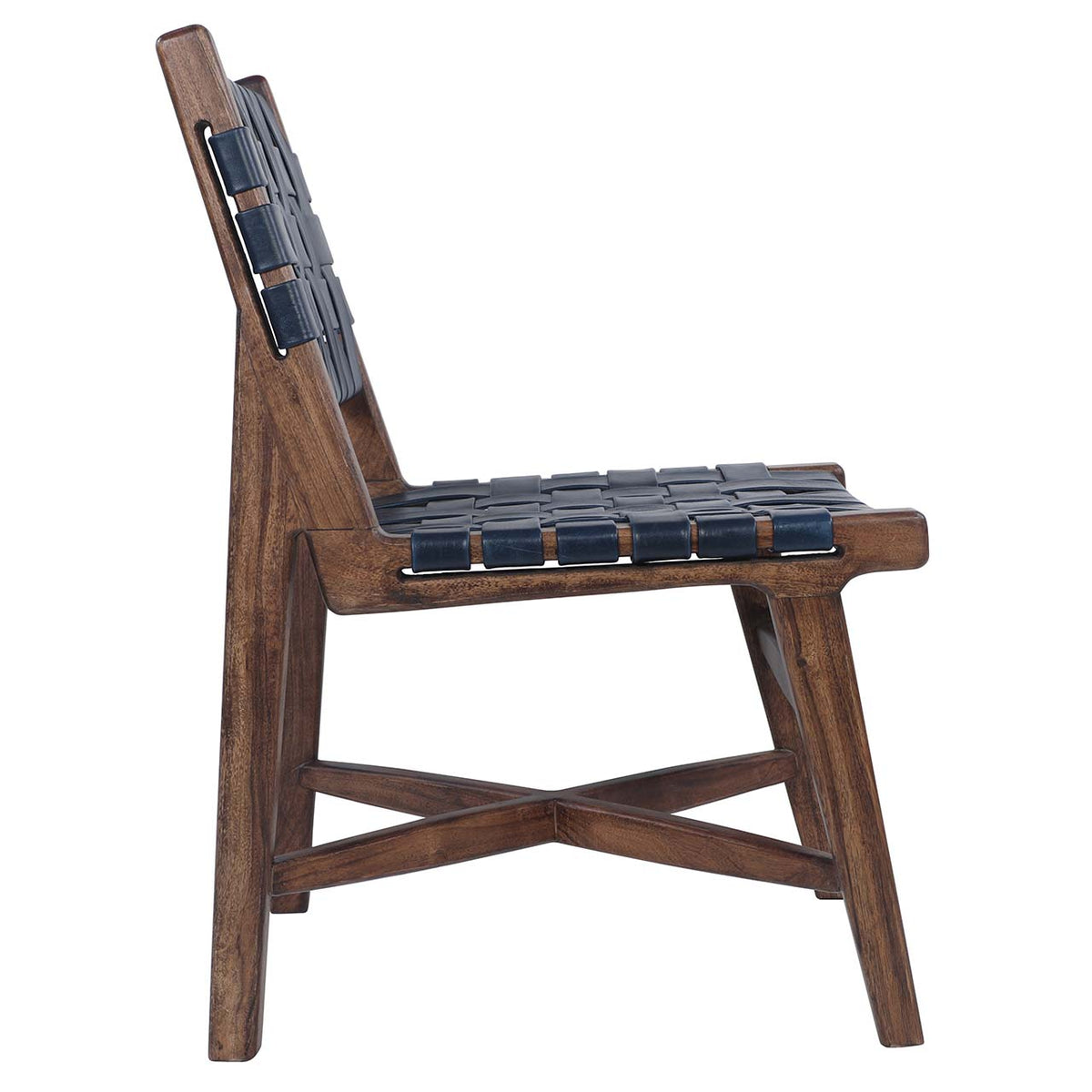 Santana Mango Wood Dining Chair - Washed Walnut / Navy Blue Leather