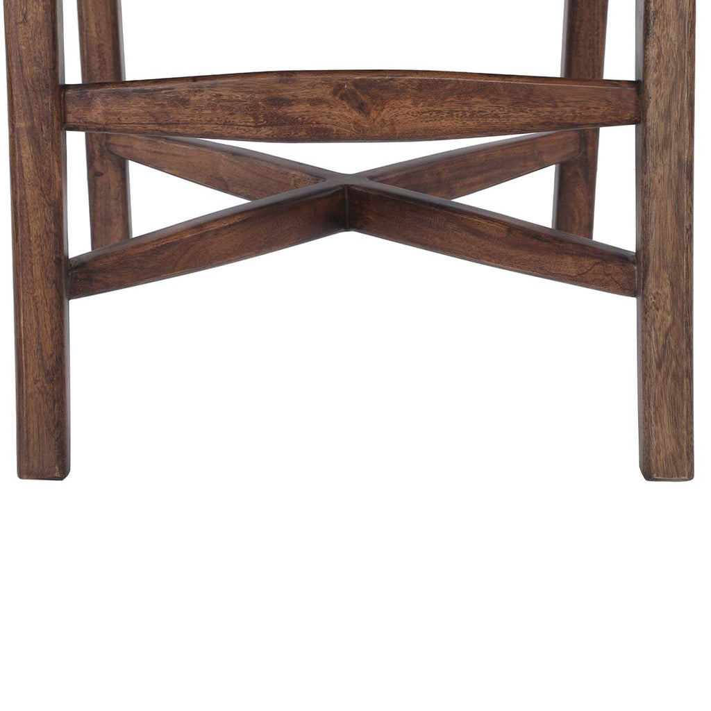 Santana Mango Wood Dining Chair - Washed Walnut / Navy Blue Leather