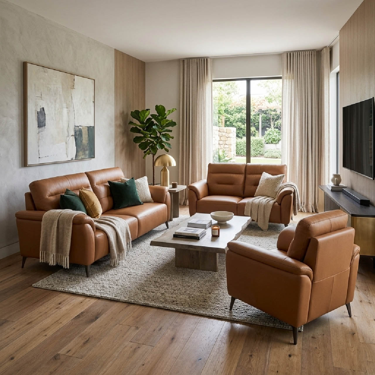 Santino Leather Luxe Sofa - Tan