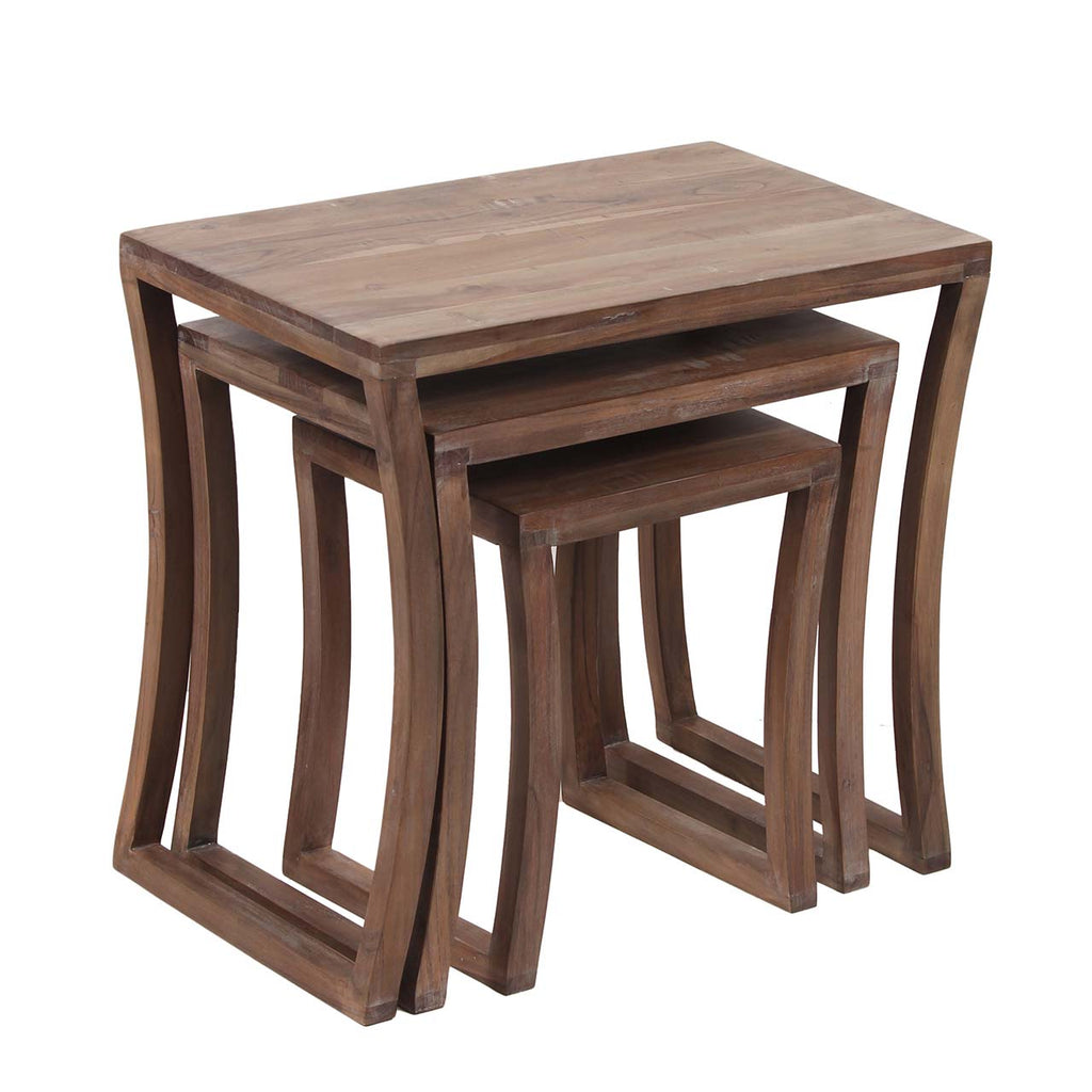 Sanya Acacia Wood Set Of 3 Side Tables - Slate Grey