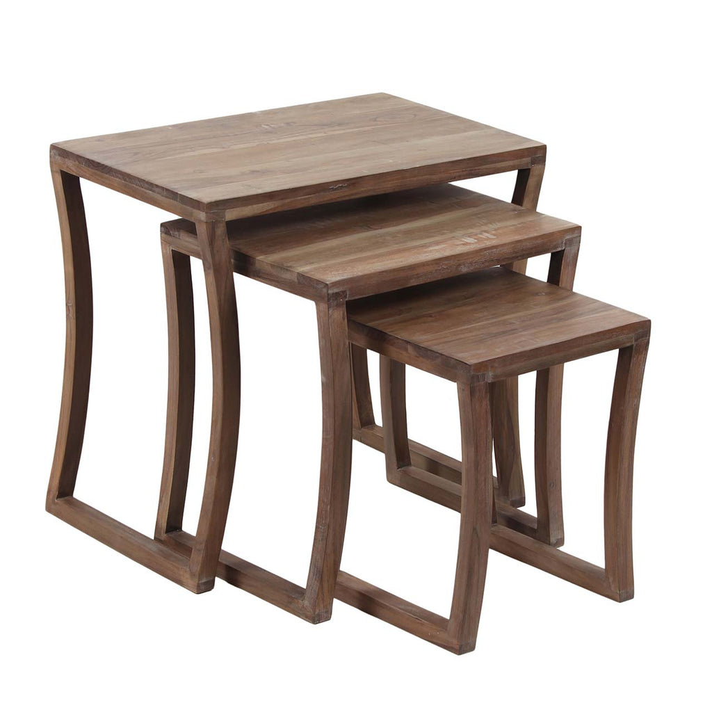 Sanya Acacia Wood Set Of 3 Side Tables - Slate Grey