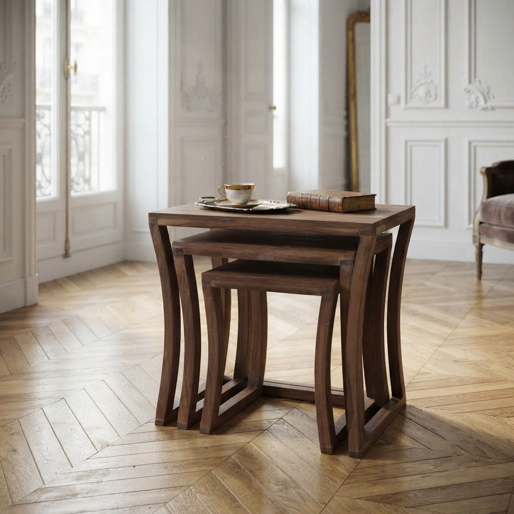 Sanya Acacia Wood Set Of 3 Side Tables - Slate Grey