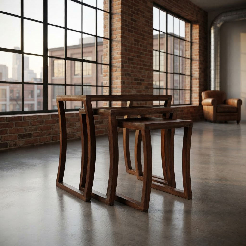 Sanya Acacia Wood Set Of 3 Side Tables - Slate Grey