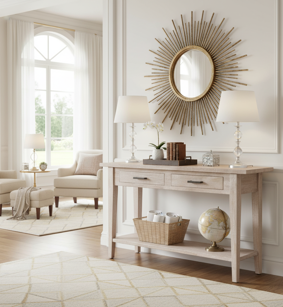 Skinney Mango Wood Console Table With 2 Drawers