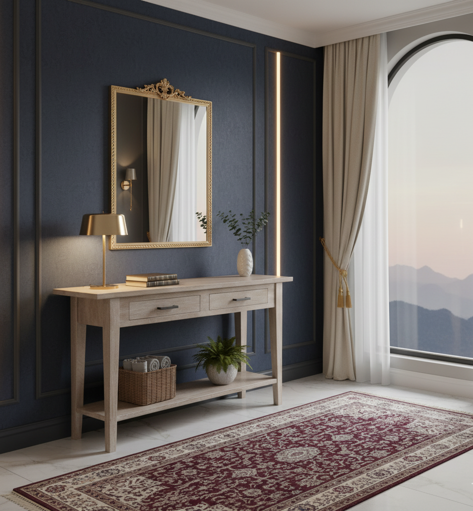 Skinney Mango Wood Console Table With 2 Drawers