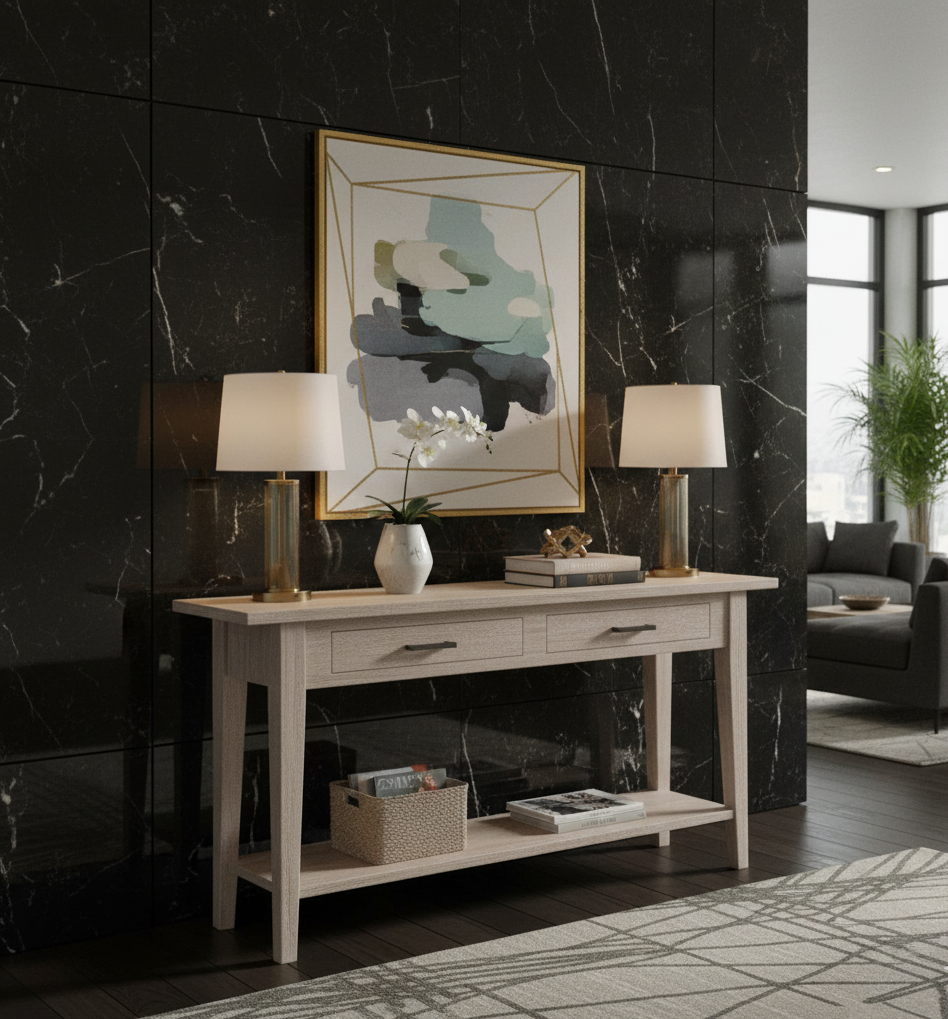 Skinney Mango Wood Console Table With 2 Drawers