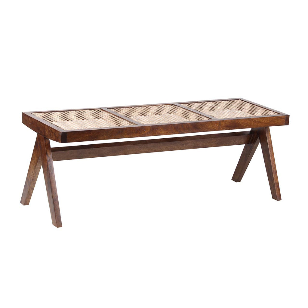 Solana Acacia Wood Weaved Cane Bench - Washed Walnut