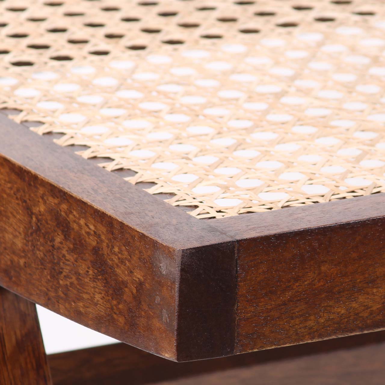 Solana Acacia Wood Weaved Cane Bench - Washed Walnut