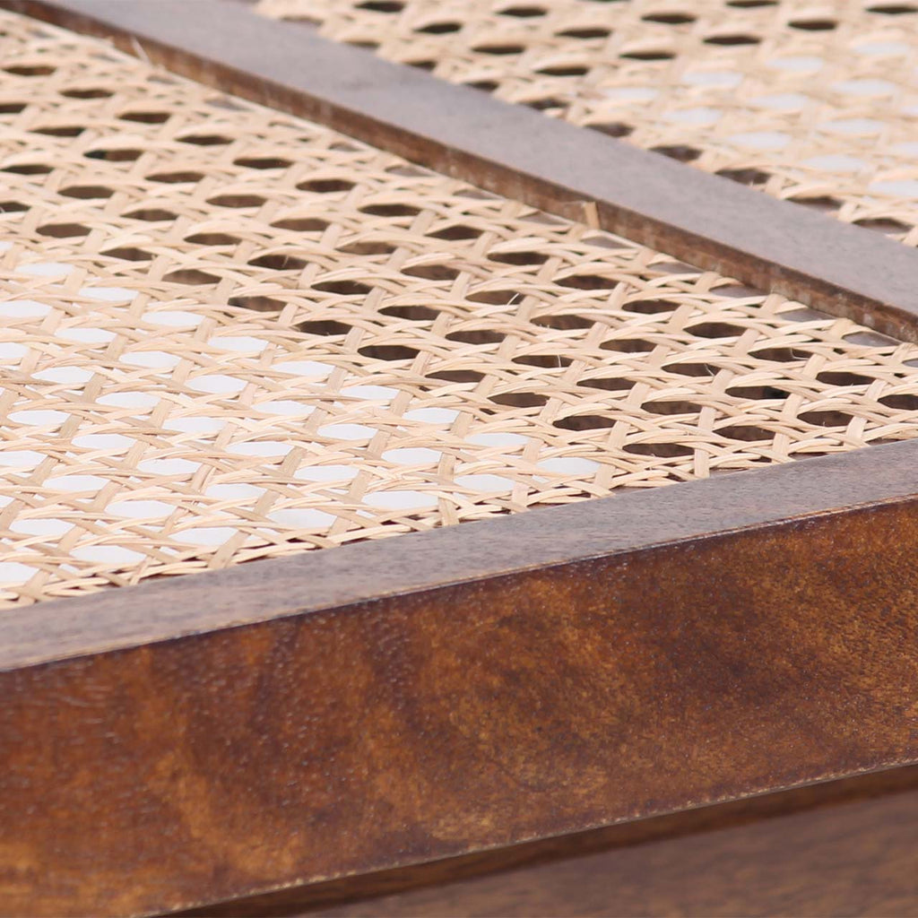 Solana Acacia Wood Weaved Cane Bench - Washed Walnut