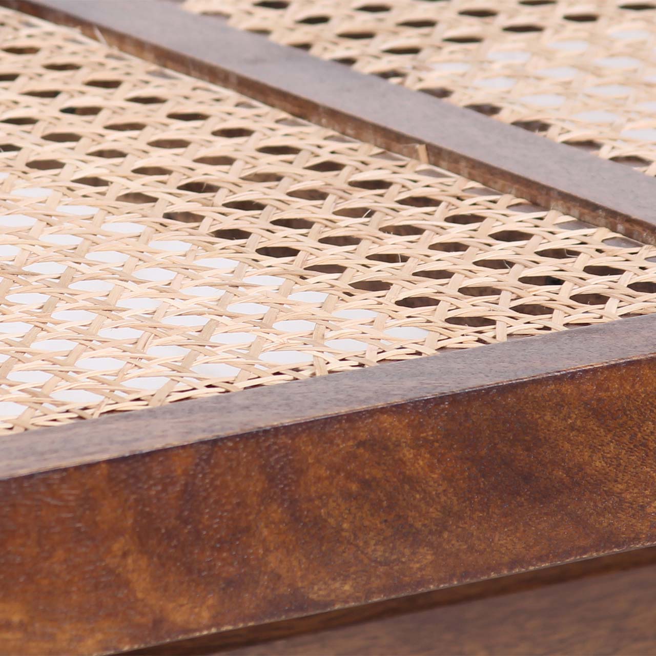 Solana Acacia Wood Weaved Cane Bench - Washed Walnut