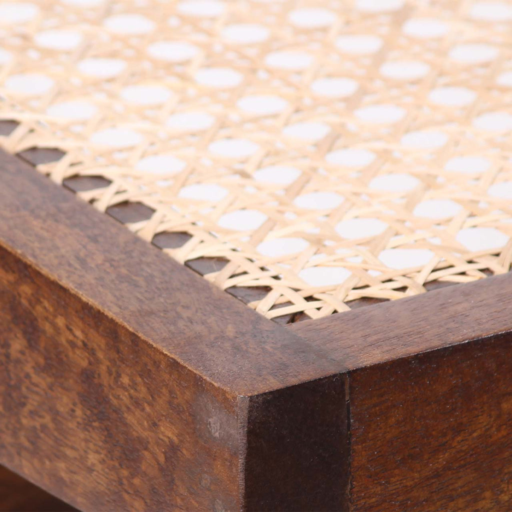 Solana Acacia Wood Weaved Cane Bench - Washed Walnut
