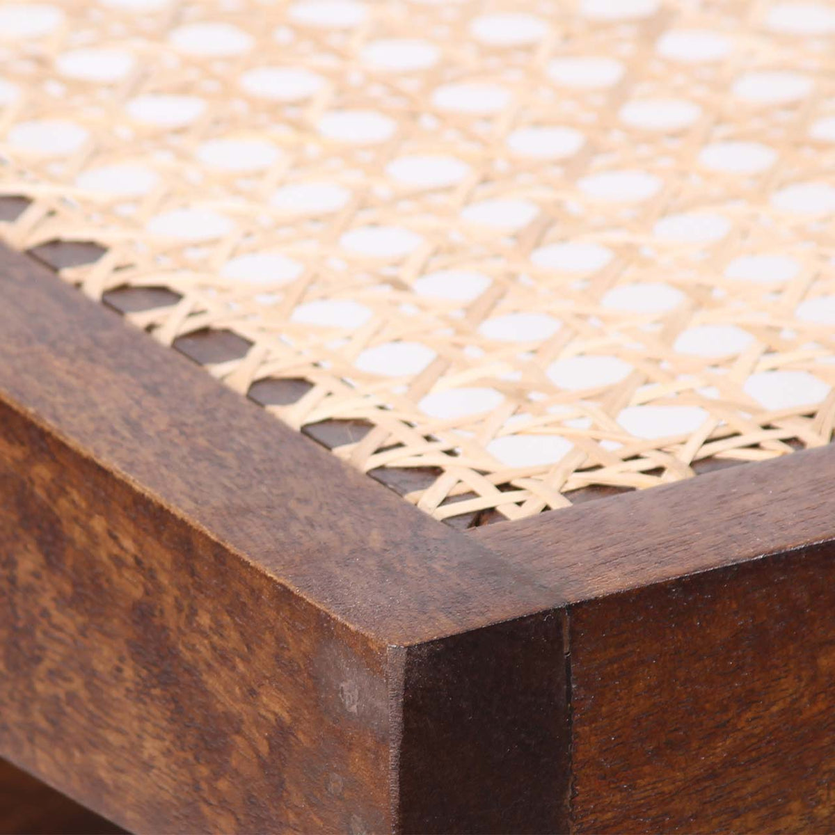 Solana Acacia Wood Weaved Cane Bench - Washed Walnut