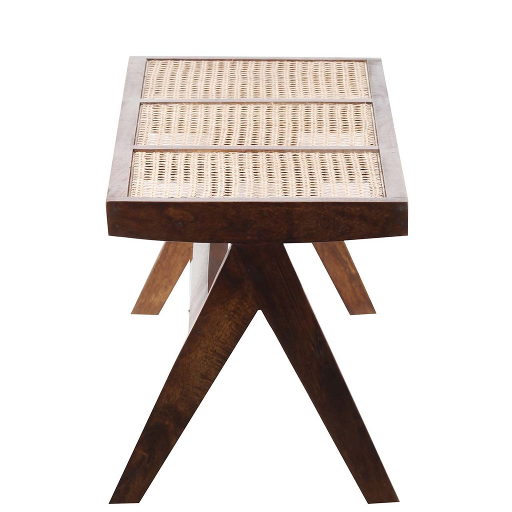 Solana Acacia Wood Weaved Cane Bench - Washed Walnut