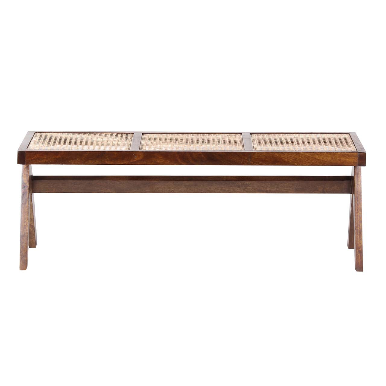 Solana Acacia Wood Weaved Cane Bench - Washed Walnut