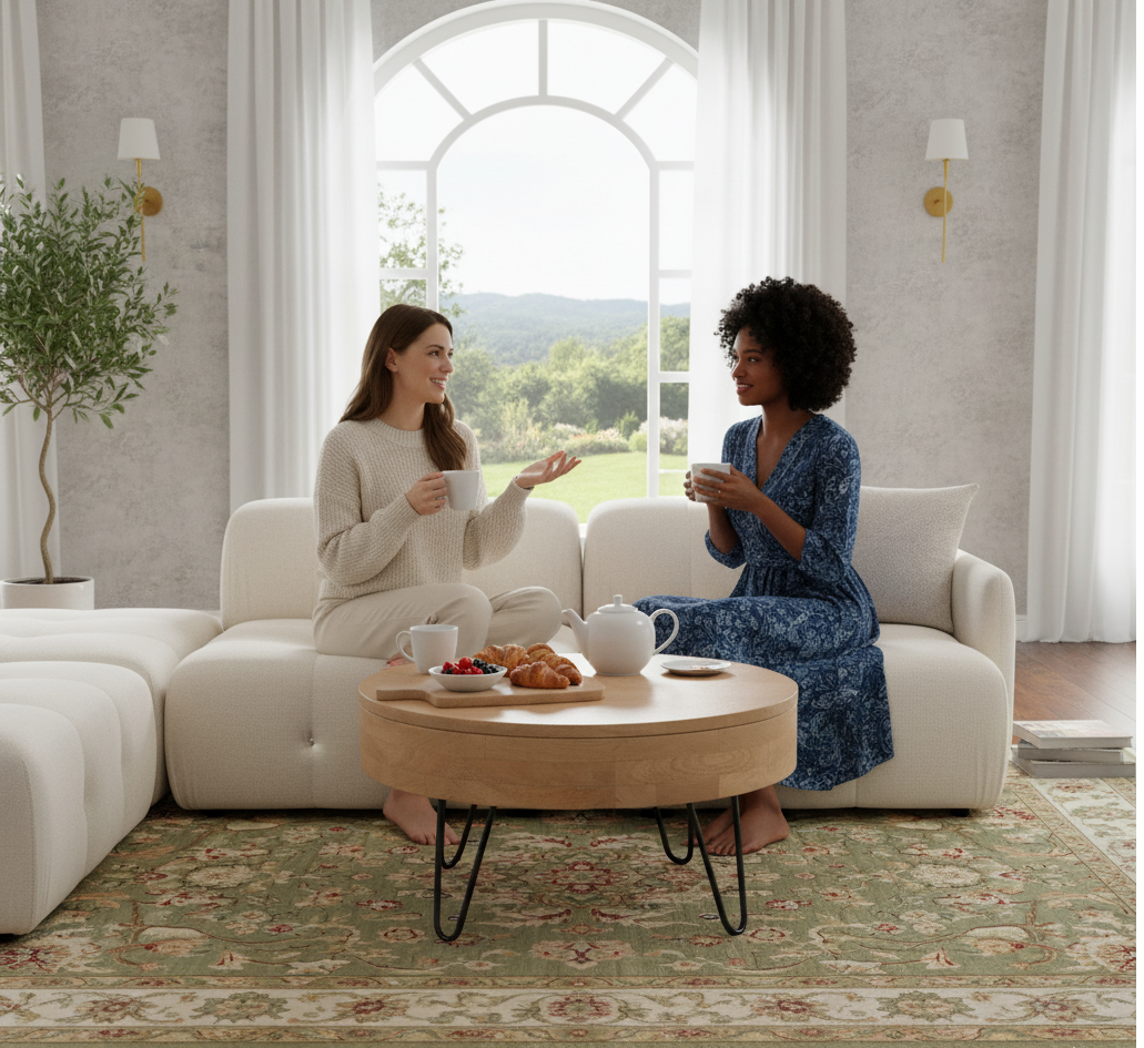 Sonja Mango Wood Storage Round Coffee Table With Hair Pin Legs
